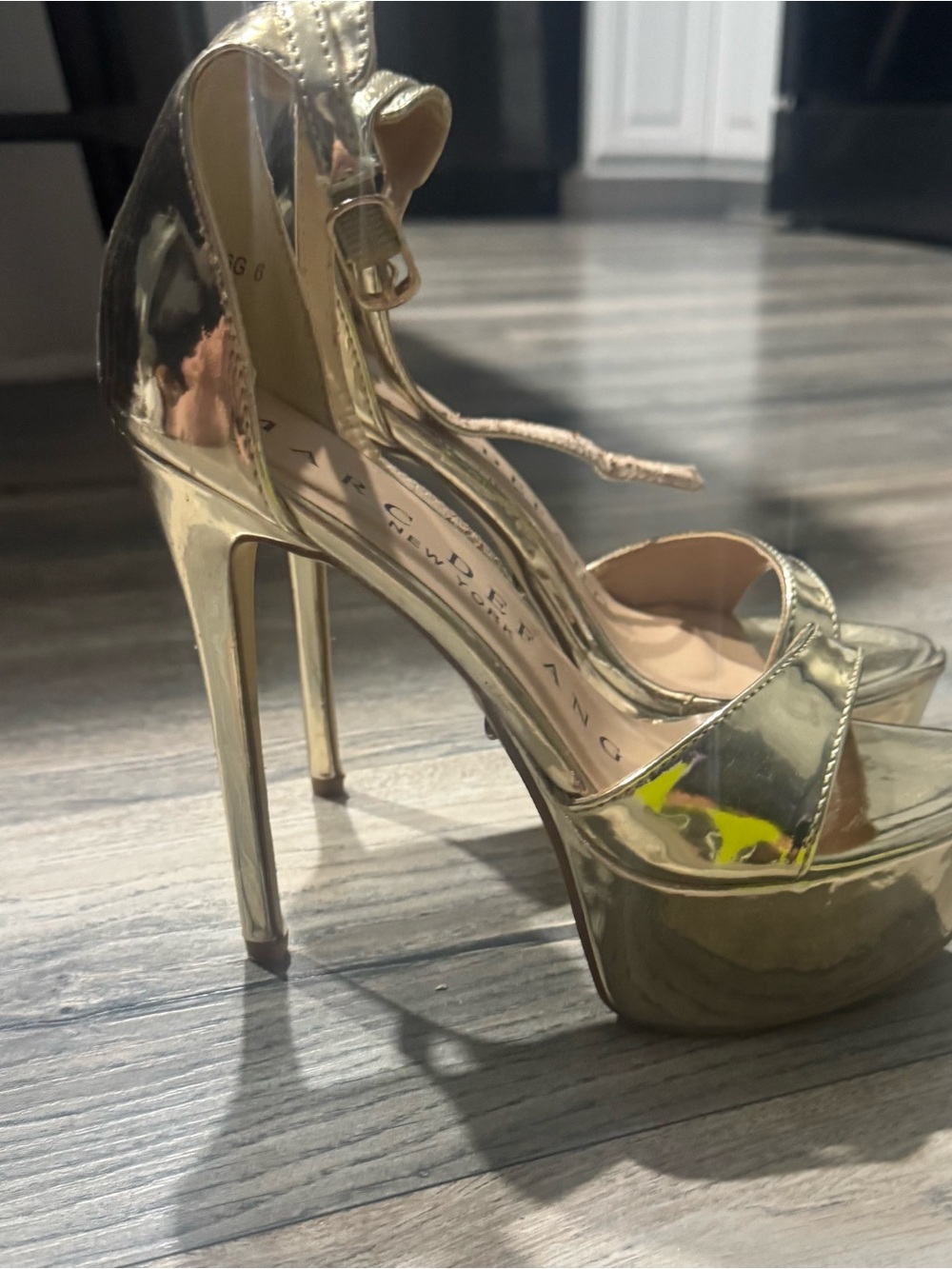Metallic Gold High Platform Stiletto Sandals with Ankle Strap